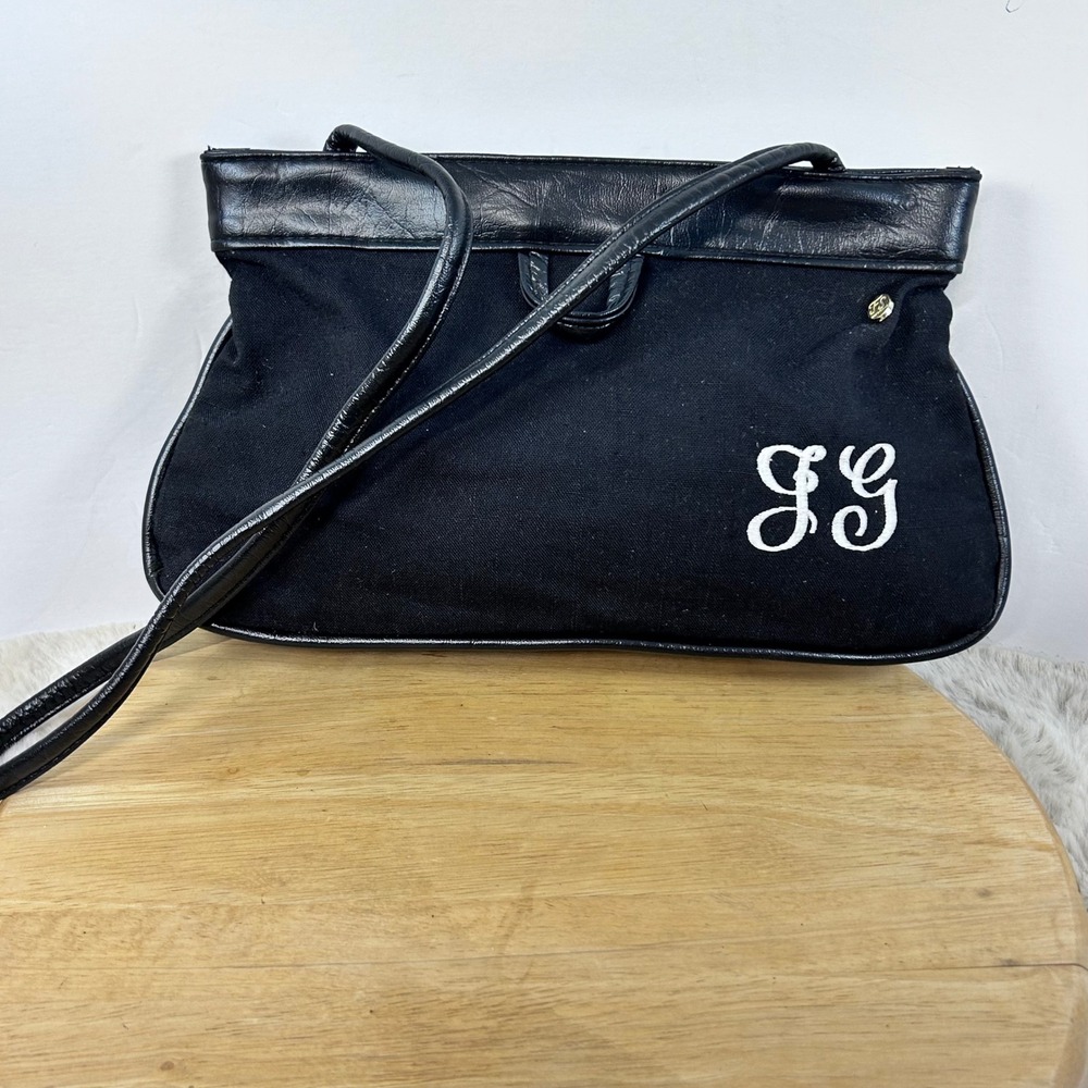 Black Canvas Shoulder‎ Bag JG Monogram Everyday Purse Handbag